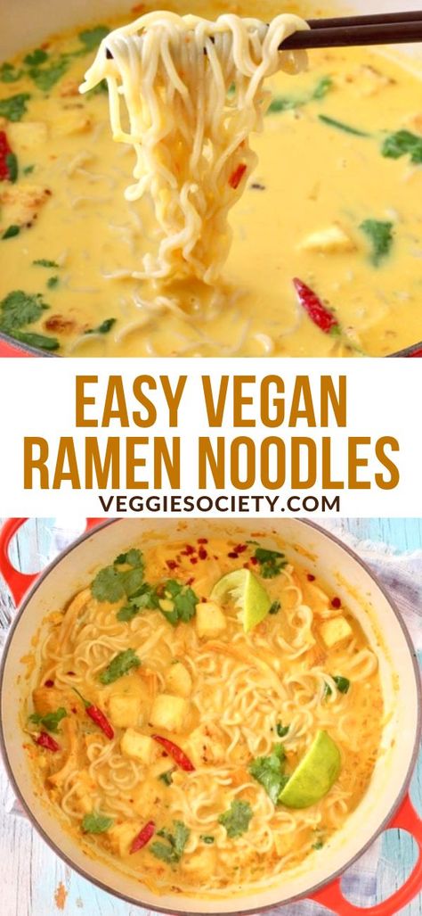 Easy Vegan Ramen, Noodles With Tofu, Ramen Noodles Recipe, Recipes Hamburger, Coconut Broth, Vegetable Ramen, Recipes Japanese, Vegetarian Ramen, Recipes Chinese