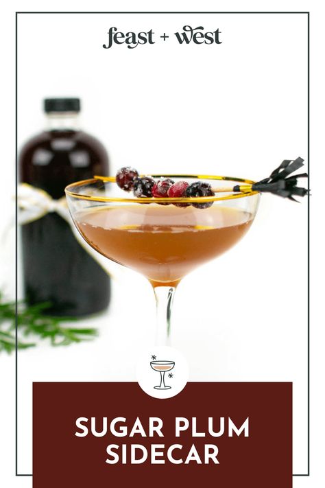 Sip on a Sugar Plum Sidecar and dream of the ballet! With plum brandy, this festive holiday cocktail is a spirit-forward yet sweet-tart sipper. Plum Vodka, Plum Drink, Brandy Drink, Plum Brandy, Spanish Chocolate, Plum Butter, Festive Holiday Cocktails, Brandy Cocktails, Chocolate Cocktails