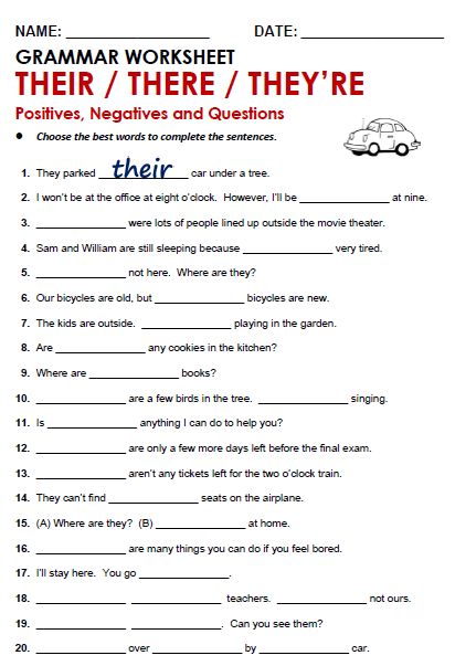 Their There And They're, Their And There, Grammar Worksheets High School, Middle School Grammar Worksheets, There Their They're, English Grammar Test, Grammar Exercises, English Worksheet, English Exercises