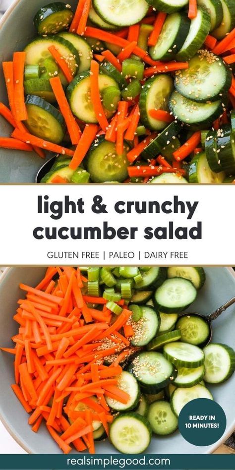 Cucumber Carrot Salad Recipes, Celery And Carrot Salad, Cucumber Carrot Salad Vinegar, Cucumber Ginger Salad, Cucumber Salad Italian Dressing, Cucumber Carrot Asian Salad, Carrot And Cucumber Salad, Cold Cucumber Salad, Cucumber Salad Healthy