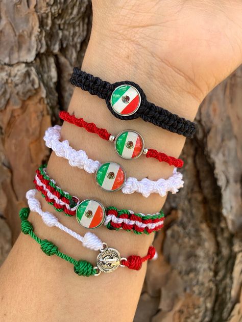 Show your love and pride for your country with these cute Mexican flag bracelet ❤️😍 Materials: nylon. size 6"  with sliding knot closure and completely adjustable to fit any wrist.  Message me with any questions or different sizing prior to purchase 💕.  Remember that handmade pieces are always unique and they never look exactly the same 🤩 that's why they are so special 😍😉. ️🎁 Follow  me on Instagram  and Facebook for giveaways, special offers and discounts   @roxysshop2021 🧿💎Jewelry Care Words On Bracelets Ideas, How To Make A Mexican Bracelet, Mexican String Bracelets, Cute Mexican Bracelets, Mexican Jewelry Necklaces, Mexican Style Bracelets, Mexican Bracelets Handmade, Mexico Beaded Bracelets, Cute Rosary