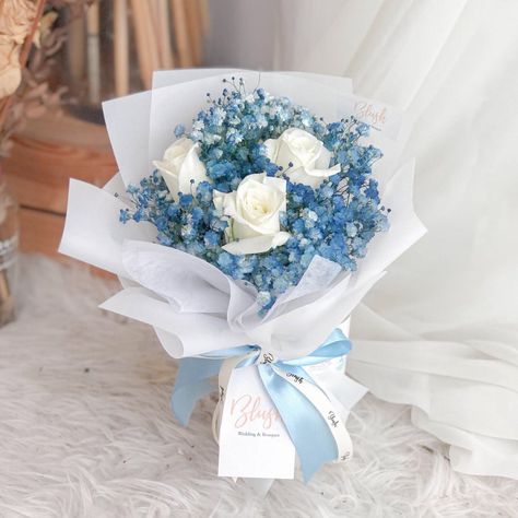 Baby's Breath And Rose Bouquet, Baby Blue Flower Bouquet, Baby Blue Bouquet, Graduation Flowers Bouquet, Baby Breath Bouquet, Blue Flower Bouquet, Graduation Flower Bouquet, Baby's Breath Bouquet, Blue And White Roses