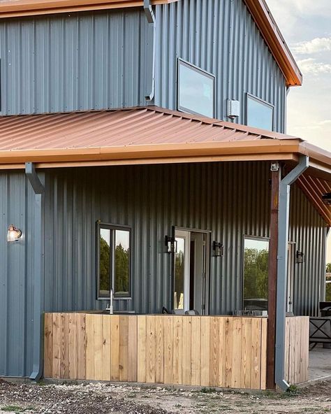 When people ask me "what is your favorite metal color"...I don't know that it's possible to pick just one 🤔, but these colors on the St.… | Instagram Pole Barn Colors Scheme Exterior, Copper Penny Roof, Metal Siding House, Metal Shop Building, Barn Siding, Siding Colors, Copper Roof, Metal Workshop, Shop Buildings