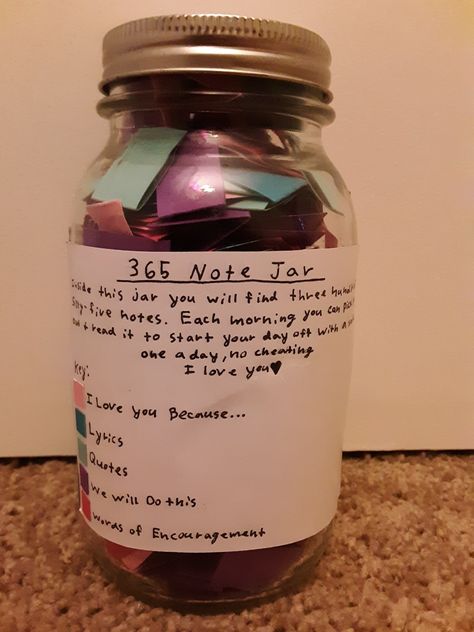 365 Note Jar, Crafts For Girlfriend, Homemade Gifts For Girlfriend, Note Jar, Homemade Valentines Gift, Surprise For Girlfriend, Birthday Presents For Girlfriend, Handmade Gifts For Girlfriend