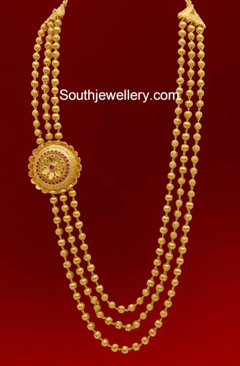 Three Lines Gundla Mala with Side Pendant Gundla Mala, Mala Design, Latest Jewellery Designs, Mala Jewelry, Antique Gold Jewelry Indian, Gold Jewelry Simple Necklace, Gold Necklace Indian Bridal Jewelry, Gold Pendant Jewelry, Gold Wedding Jewelry