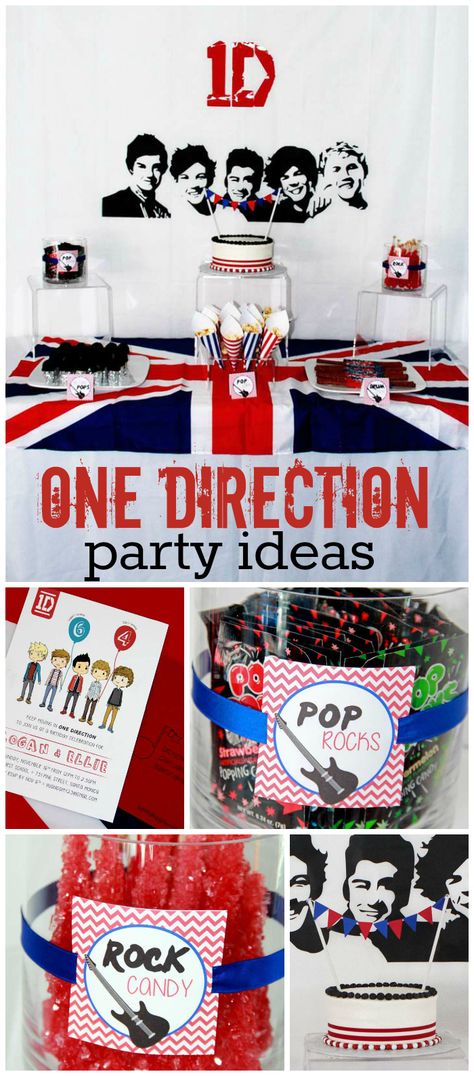 A One Direction birthday party for a boy and a girl with fun rockstar food ideas and decorations! See more party planning ideas at CatchMyParty.com! One Direction Party Decorations, One Direction Birthday Party Ideas, One Direction Themed Party, One Direction Birthday Party, 1d Birthday, One Direction Party, One Direction Birthday, Sibling Birthday Parties, 14th Birthday Party Ideas