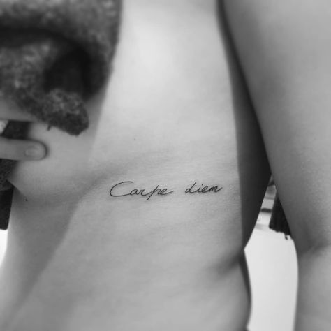 Most people think that writings is easy work. Honestly, sometimes it's even harder than some "realistic" stuff. ▪ "Carpe diem" (September… Underboob Tattoo, Easy Work, English Tattoo, Tattoo Photo, Carp, Future Tattoos, Tattoo Photos, Tattoo Quotes, Writing