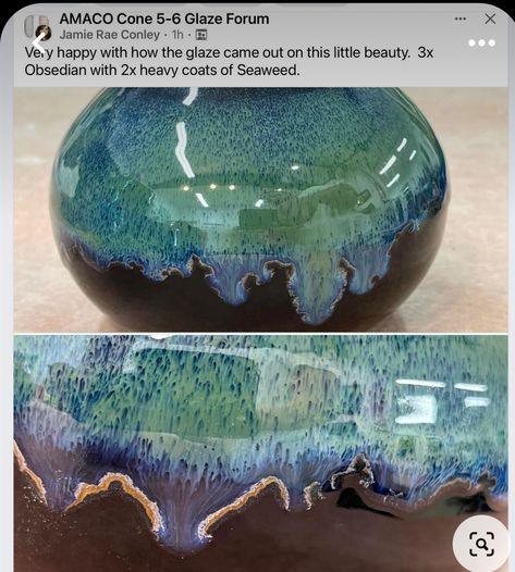 Pottery Glaze Combos, Cobalt Glaze Combinations, Winterwood Glaze Combinations, Amaco Seaweed Glaze Combinations, Amaco Obsidian, Amaco Celadon Glaze Combinations Storm, Pottery 101, Seaweed Glaze, Textured Turquoise Glaze Combinations