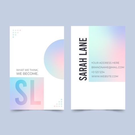 Pastel gradient business card template | Free Vector #Freepik #freevector #business-card #business #card #template Graphic Design Identity, Gradient Business Card, Pastel Business Cards, Clean Business Card Design, Card Template Free, Gradient Color Design, Business Card Set, Qr Code Business Card, Name Card Design