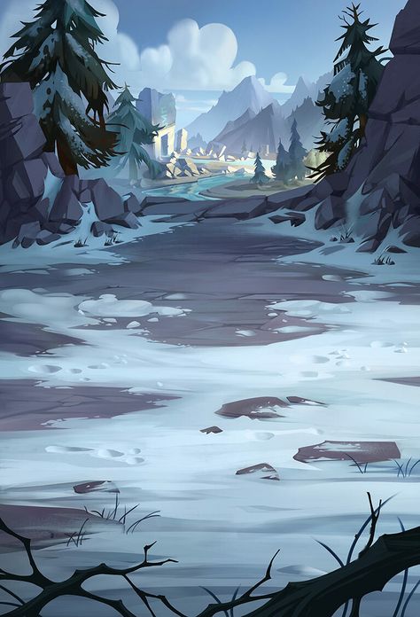 How To Draw Buildings Digital, Snow Digital Art, Art Fantasy Landscape, Game Art Environment, Wallpaper Fantasy, Environment Painting, Landscape Concept, Background Drawing, Art Fantasy