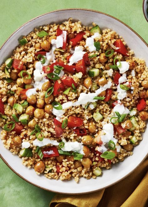 Easy vegetarian bowl recipe with cramy feta dressing | More recipes on www.HelloFresh.com Hello Fresh Menu, Vegetarian Bowl, Hello Fresh Dinners, Fresh Veggie Recipes, Tabbouleh Salad Recipe, Feta Dressing, Crispy Chickpea, Veggie Mains, Meal Rotation