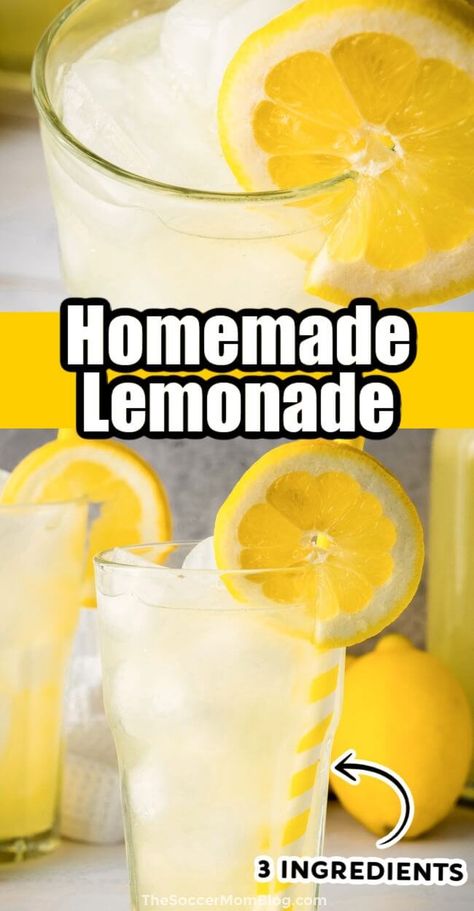 This homemade lemonade recipe is easy to make with just three simple ingredients! Make this healthier and tastier version than the store bought! Whip up this refreshing drink for your next summer party! Homemade Lemonade Recipe, Good Lemonade Recipe, Easy Lemonade Recipe, Frosted Lemonade, Homemade Lemonade Recipes, Candy Cocktails, Chilled Desserts, 2024 Recipes, Date Night Recipes