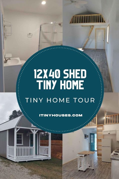 This 12x40 converted shed tiny home is a great family home with a small footprint! Three sizable sleeping areas including main floor bedroom! 12x40 Tiny House Ideas, 12x40 Tiny House Floor Plans, 12x40 Shed House, 2 Bedroom Shed House, 2 Bedroom Tiny House Plans, 12x40 Shed House Interior, Rental House Plans, Small Metal Building, Shed To Tiny House Conversion