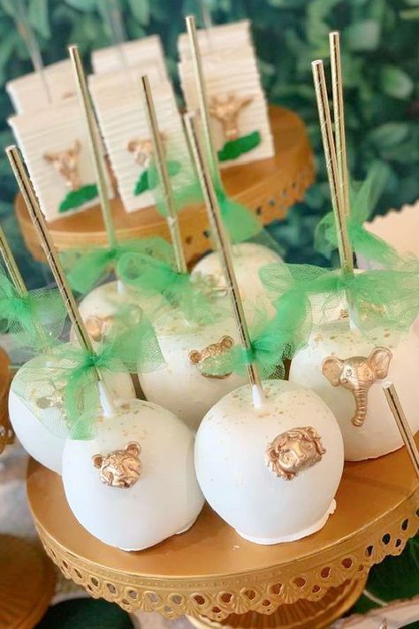 Safari Candy Apples, Safari Candy Table, Safari Candy Bar, Safari Baby Shower Girl, Treats Table, Safari Baby Shower Decorations, Safari Cupcakes, Baby Shower Sweets, Baby Shower Safari Theme