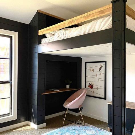 Cabin Bunk Bed: 10 Stylish Ideas | The Family Handyman Turn Bed Into Loft Bed, Tiny Home Bedroom Ideas, Bed Ideas For Small Rooms, Boys Loft Beds, Loft Bed Ideas For Small Rooms, Loft Bed Desk, Loft Beds For Teens, Cool Loft Beds, Queen Loft Beds