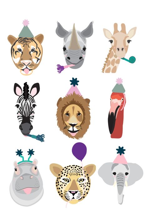 Love fun and unique artwork for your kiddos' playroom, nursery, or next celebration? Stop on by our Etsy shop at Mae June Designs Co. - more design collections coming soon! All Animals Together, Zoo Animal Themed Birthday Party, Animals Together, Animal Party Decorations, Animal Themed Birthday Party, Animal Theme Birthday, Crazy Animals, Birthday Painting, Jungle Theme Birthday