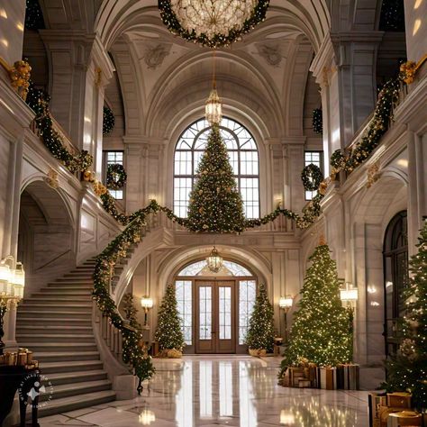 Dreamy Christmas Aesthetic, Christmas In The Hamptons, Christmas Decor Mansion, Royal Christmas Decoration, Old Money Christmas Decor, Luxury Christmas Decor Mansion, Old Money Christmas Aesthetic, Christmas Mansion Interior, Old Money Castle