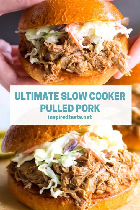 Pulled Pork Tacos Crock Pot Recipes, Pulled Pork Tacos With Slaw, Crock Pot Pulled Pork Tacos, Slaw For Pulled Pork, Slow Cooker Pulled Pork Tacos, Pulled Pork Crock, Pulled Pork Tacos Recipe, Vikalinka Recipes, Slow Cooker Pork Tacos