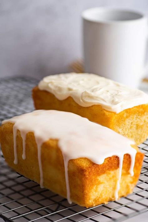 The best (small-batch) Lemon Pound Cake with Cream Cheese Glaze or Sweet-tart Lemon Glaze. | #LemonDesserts | #PoundCake | #CreamCheese | Mini Lemon Pound Cake, Small Batch Cooking, Pound Cake With Cream Cheese, Mini Loafs, Mini Breads, 2024 Plan, Pound Cake Glaze, Cake Recipe From Scratch, Single Serve Cake