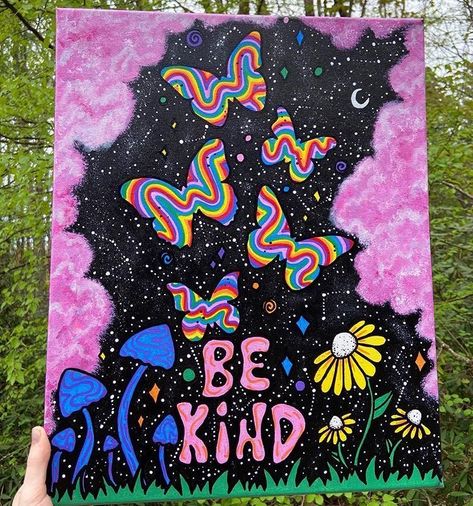 Trippy Painting, Posca Art, Hippie Painting, Simple Canvas Paintings, Cute Canvas Paintings, Easy Canvas Art, Canvas Drawings, Canvas Painting Designs, Cute Paintings