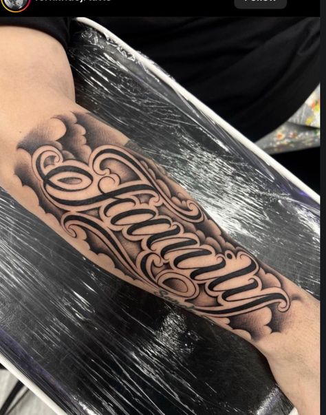 Four Arm Tattoo For Men, Inner Bicep Name Tattoo Men, Mexican Font Tattoo, Last Name Tattoos For Men On Forearm, Name On Arm Tattoo, Last Name Tattoos For Men, Chest Tattoo Writing, Name Tattoos For Men, Tattoo Nombres