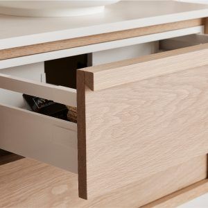 Modern Oak Kitchen, Aesthetic Australia, Curved Vanity, Handleless Cabinets, Kitchen Drawer Handles, Cabinet Detailing, Joinery Details, Small Home Offices, Showroom Interior Design