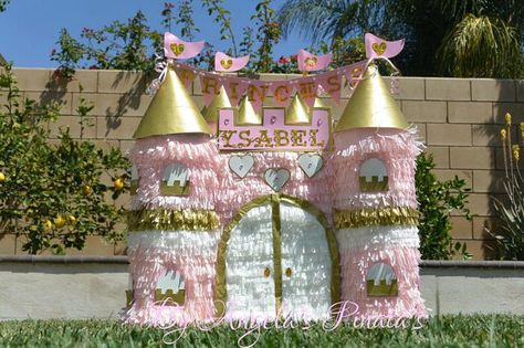 Princess Castle Custom Pinata Pink and Gold by angelaspinatas Pinata Centerpiece, Castle Pinata, Princess Pinata, Elena Birthday Party, Princess Centerpieces, Pink Princess Party, Pink Gold Party, Princess First Birthday, Pink And Gold Birthday