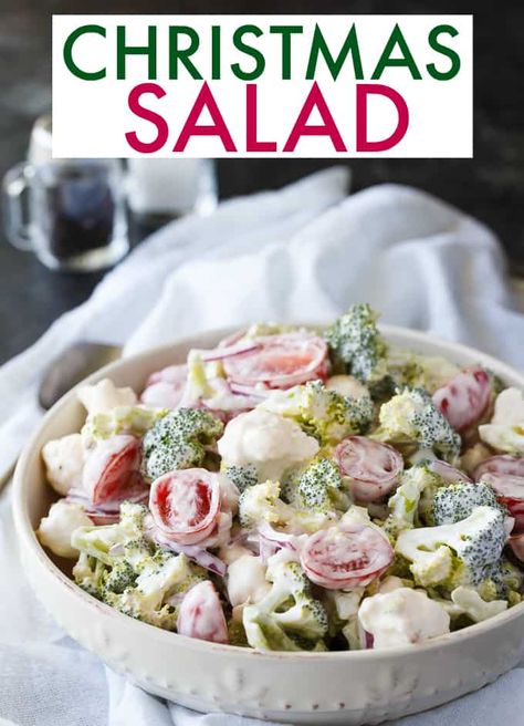 Salad Christmas, Christmas Salad Recipes, Dressing Salad, Christmas Salad, Salad Kale, Broccoli And Cauliflower, Christmas Salads, Resep Salad, Creamy Dressing