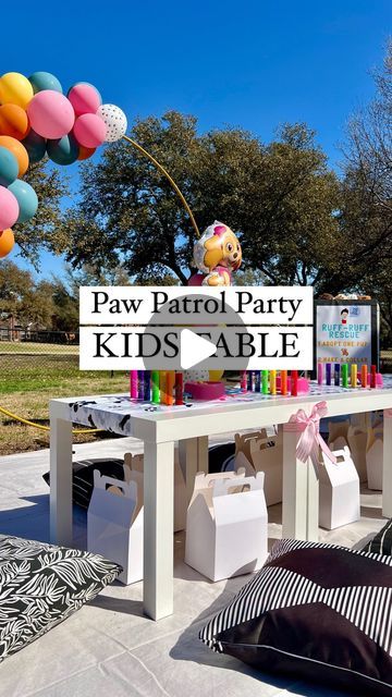 22K views · 1.6K likes | Sarah Holden on Instagram: "Comment “LINK” and I’ll DM you everything I used for my toddler’s Paw Patrol party 🐾 Or send this to a mom who has a Paw Patrol obsessed child 💌   Man, I’m telling you, when I am ON, I am ON (and when I’m OFF, don’t go near me). After months of stressing about planning a party and putting it off, the mood to plan hit one week before her birthday and it HIT HARD. I am so glad I mustered up the energy to get this together for Avery’s 3rd birthday because it ended up being such a nice afternoon!  ⭐️KIDS TABLE This was my first time setting up a “kids table” like you see on pinterest and I TOTALLY understand the hype around it. It was so cute and such a great space for the kids to gather. I had been researching low DIY tables but everythin Skye Paw Patrol Themed Birthday Party, Paw Patrol Obstacle Course, Paw Patrol Center Piece Ideas, Paw Patrol Park Party, Paw Patrol Birthday Party Table Set Up, Paw Patrol Party Activities For Kids, Outdoor Paw Patrol Party Ideas, Paw Patrol Table Setup, Paw Patrol Birthday Party Activities