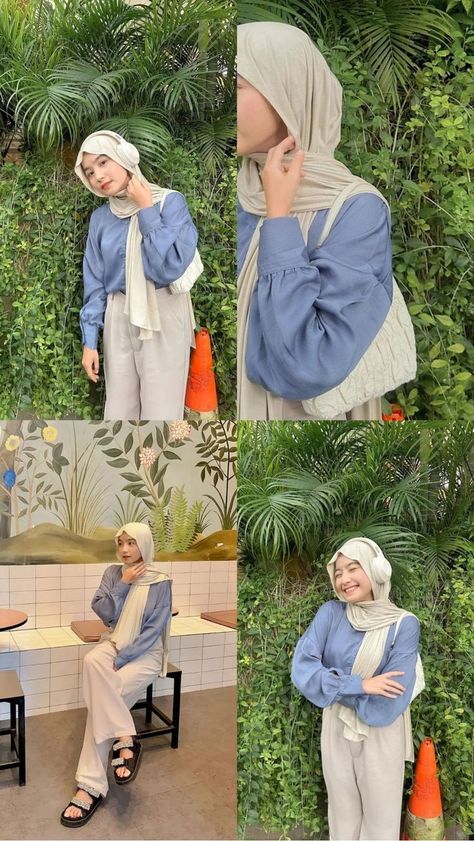 Outfit Hijab Ideas, Pengantin Modern, Outfit Ideas Muslim, Ootd Ngampus, Outfit Ideas Hijab, Outfit Ngampus, Ootd Korean Style, Outfit Hijab Casual, Ootd Poses