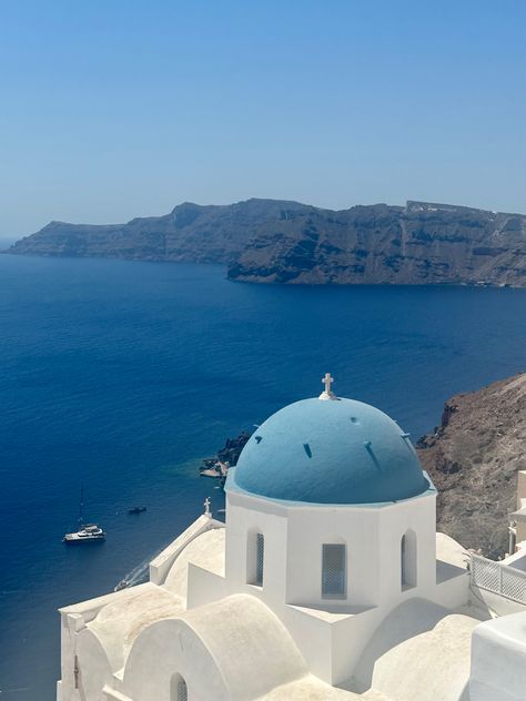 blue domed orthodox church, oia, santorini Oia Santorini, Coastal Granddaughter, Orthodox Church, Santorini, Greece, Paradise, Most Beautiful, Surfing, Spring Summer