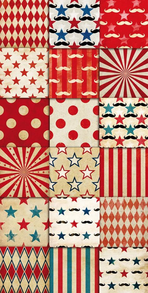 Circus Patterns Digital Paper Pack 01 | Wallpapers | backgrounds | scrapbook supplies | clipart | instant download This is a patterns digital paper Source: Circus Vintage Patterns Digital Paper Pac… Vintage Circus Theme, Circus Background, Cirque Vintage, Circus Vintage, Circus Design, Circus Poster, Circus Art, Carnival Themes, Vintage Carnival