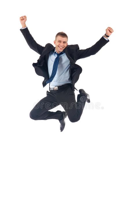 Happy Stock Image, Happy Stock Photo, Happy Jumping Pose Reference Drawing, Jumping Over Wall Reference, Stock Images Funny, Happy Businessman, Jumping Reference, Reaction Pictures Happy, Happy Reaction