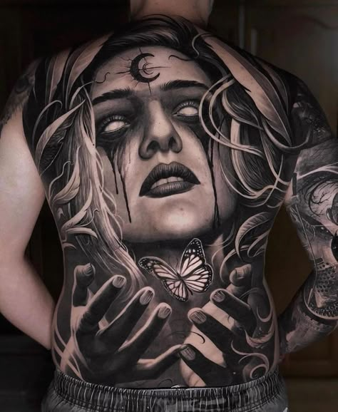 Cosmic Tattoo, Backpiece Tattoo, Faded Tattoo, Back Piece Tattoo, Scary Tattoos, Full Back Tattoos, Back Of Shoulder Tattoo, Back Tattoos For Guys, Medusa Tattoo