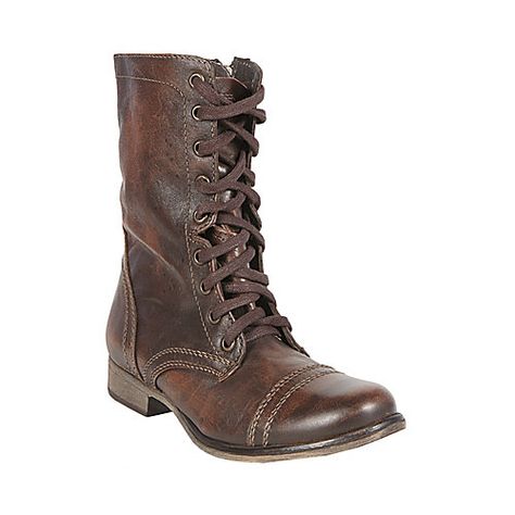 TROOPA BROWN LEATHER womens bootie flat lace up - Steve Madden Steve Madden Troopa Boots, Loin Recipes, Short Brown Boots, Brown Combat Boots, Steve Madden Boots, Womens Combat Boots, 3 Shoes, Lace Up Combat Boots, Pork Loin