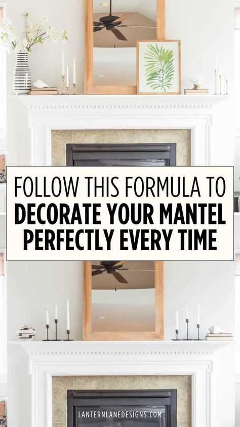 Find out how to make your fireplace the centerpiece of your home with our Fireplace Mantle Decor ideas. Our blog post guides you through various styles and accessories, including the perfect Fireplace Mirror, to help you create beautiful Fireplace Mantels that reflect your personal taste. Wide Mantel Decorating Ideas, Split Mantle Fireplace, Mantle Lamps Fireplace, Mantle Decor No Tv, Traditional Fireplace Mantle Decor, Over Mantel Mirror, Shallow Mantle Decor, Stacked Pictures On Mantle, Layered Art On Mantle