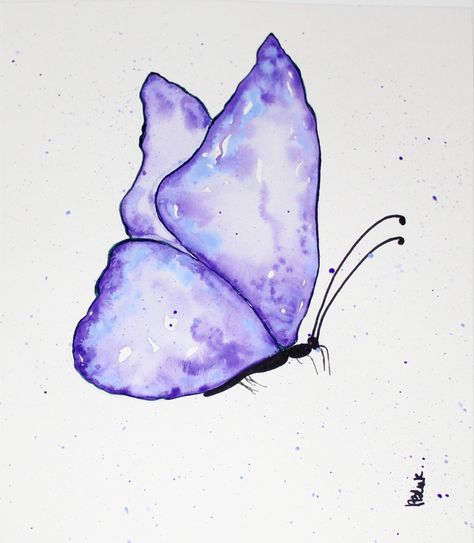 Watercolour Butterfly Easy, Blue Flower Drawing Easy, Purple Watercolor Butterfly, Purple Drawings Easy, Purple Aesthetic Watercolor, Purple Drawing Easy, Watercolor Blue Butterfly, Purple Butterfly Painting, Purple Sketch