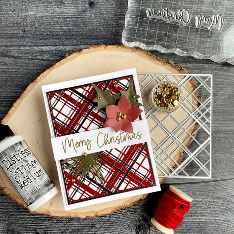 Sizzix Christmas, Plaid Christmas Card, Grid Background, Tim Holtz Crafts, Thinlits Dies, Poinsettia Cards, Tim Holtz Stamps, Tim Holtz Cards, Tim Holtz Sizzix