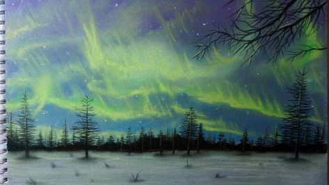 Northern Lights Art Lesson, Landscape Painting Lesson, Northern Lights Watercolor, Stars Painting, Northern Lights Art, Chalk Pastel Art, The Art Sherpa, Northern Lights Painting, Painting Lesson