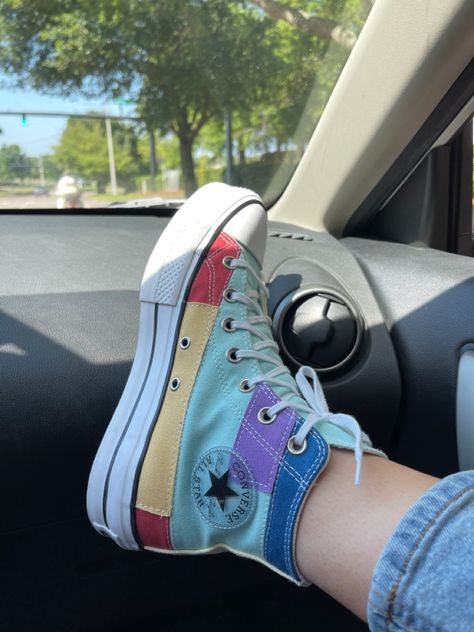 Multi Colored Converse, Colourful Converse, Color Block Converse, Colorful Converse, Cute Converse Shoes, Converse Aesthetic, Bright Shoes, Cute Converse, Preppy Shoes