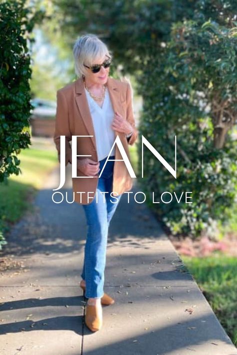 There are so many ideas for how to wear jeans. Here are some versatile jean outfit ideas that you will love! Learn how to update your wardrobe with straight leg, boyfriend, and wide-leg jeans. Perfect for staying stylish and comfortable with the latest jean trends! Sunday Jeans Outfit Casual, Womens Jeans Outfits Casual Simple, Can You Cuff Straight Leg Jeans, Over 50 Jeans Outfits, Straight Leg Denim Outfits, Jeans For 50 Year Old Women, Jeans For Older Women Over 50, How To Wear Straight Leg Jeans, Wide Leg Jeans Over 50