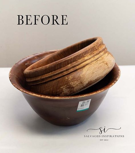 Hemp Oil Wood Finish on Thrift Bowls - Salvaged Inspirations Vintage Wooden Bowls, Wood Bowls Decor Ideas, Fix Scratched Wood, Wooden Bowls Decor Ideas, Wooden Bowls Decor, Upcycle Wood, Hope You're Doing Well, Large Wooden Bowl, Wood Bowl Decor