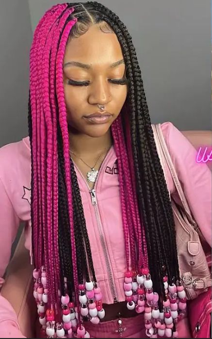 Dark Pink Hair, Healthy Black Hair, Pink And Black Hair, Peekaboo Hair, Big Box Braids Hairstyles, Quick Natural Hair Styles, Cute Braided Hairstyles, Braids Hairstyles Pictures, Cute Box Braids Hairstyles