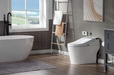 The Best Toilet Options for the Bathroom in 2022 - Bob Vila Bidet Toilet Combo, Tankless Toilet, Tall Toilets, Toilet Drain, Floor Heating Systems, Dual Flush Toilet, Black Toilet, Bathroom Design Trends, Bathroom Smells