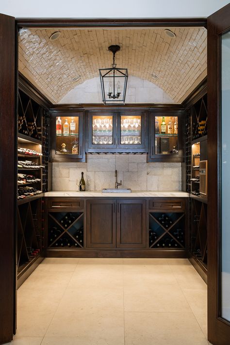 Oceanview Spanish Wine Room - Mediterranean - Wine Cellar - Los Angeles - by MODEL DESIGN INC. | Houzz Mediterranean Wine, Barrel Ceiling, Spanish Wine, Model Design, Wine Room, Italian Wine, Wine Cellar, Framed Bathroom Mirror, Light Colors