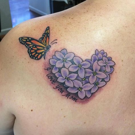 Lilac Flower Tattoo, Lilac Tattoo, Violet Tattoo, Butterfly Tattoo Meaning, Mom Tattoo Designs, Butterfly Tattoos For Women, More Tattoo, Heart Butterfly, Inked Tattoo