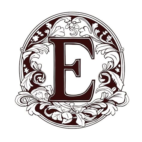 Letter e floral monogram vintage ornamen... | Premium Vector #Freepik #vector #calligraphy #tattoo #floral-illustration #antique E Monogram, E Initial, Tattoo Floral, Calligraphy Tattoo, Old Letters, Fancy Letters, Floral Illustration, Initials Logo, Floral Monogram