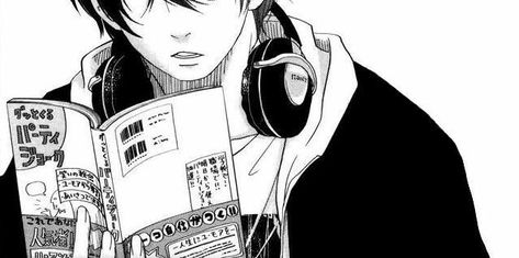 Headphones, Book, Manga, Boy, Black, White, & Music 트위터 헤더, My Little Monster, Gothic Anime, Anime Monochrome, Manga Pages, Manga Boy, Black And White Aesthetic, Dark Anime, Twitter Header