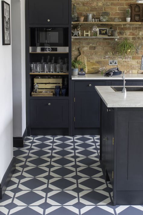 Industrial Kitchen Ideas, Neisha Crosland, Kitchen Floor Tiles, Vinyl Flooring Kitchen, Brick Interior Wall, Navy Kitchen, Flooring Kitchen, Vinyl Floor Tiles, Kitchen Floor Tile