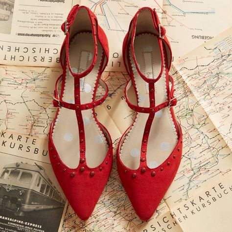 Follow us to brand-new arrivals > http://www.bodenusa.com/en-us/womens-new-in Red Flats, Studded Flats, Poppy Red, Rock Chic, Fabulous Shoes, Shoe Closet, Crazy Shoes, Pretty Shoes, Shoe Obsession